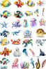 Sticker Decorativ Animale Marine, 90x60 cm, Waterproof, PVC, Autoadeziv, Galben, Detasabil, Camera Copilului, Jungla Safari