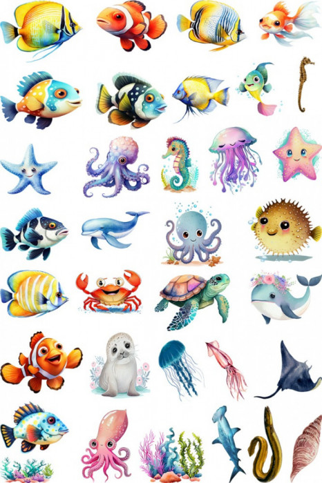 Sticker decorativ Animale Marine, Waterproof 90x60 cm, 1305STK