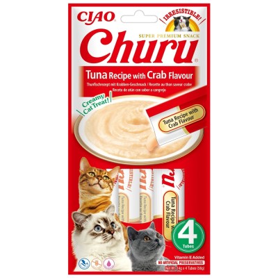 Churu, Recompense Cremoase pentru Pisici, Reteta Ton cu Aroma de Crab, 4x14g foto