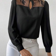 Bluza cu guler si maneca lunga, negru, dama, Shein