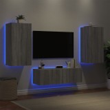 VidaXL Comode TV de perete cu lumini LED, 3 piese, gri sonoma