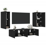Unitati de perete TV cu LED-uri, 4 piese, negru, lemn prelucrat GartenMobel Dekor, vidaXL