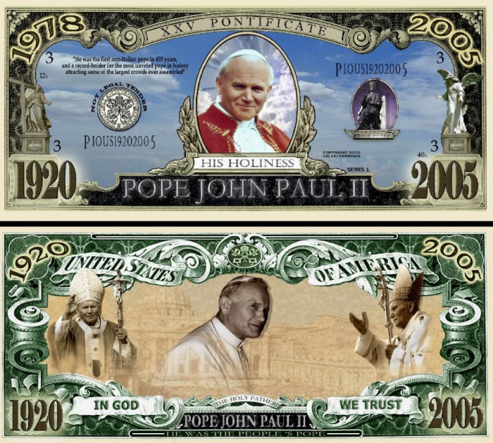 !!! RARR : SUA = FANTASY NOTE = PAPA IOAN PAUL II - 2005 - UNC