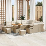 VidaXL Set de Sofa pentru Grădină cu 12 Piese și Perne Bej Răchită Poliester Acacia