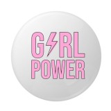 Cumpara ieftin Insigna rotunda Girl Power cu design tipografic roz si simbol fulger, 58 mm