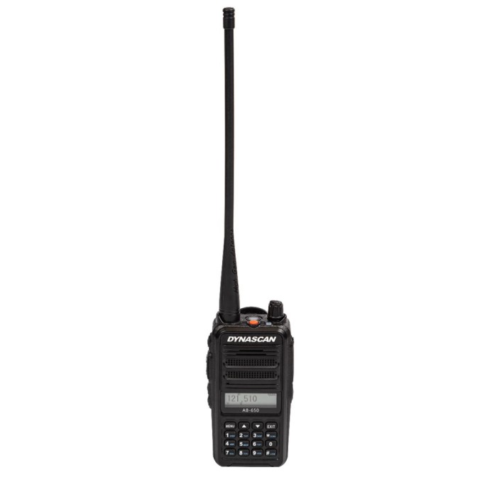 Aproape nou: Statie radio portabila VHF Dynascan AB-650 pentru aviatie, 6W, SQ, 118