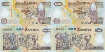 2 x 2006 , 500 kwacha ( P-43e ) - Zambia - stare UNC foto