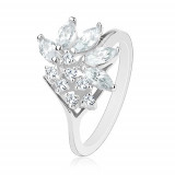 Inel de culoare argintie &icirc;mpodobit cu zirconii transparente, brațe lucioase - Marime inel: 53
