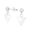 Cercei Argint 925 Triunghi Cristale Swarovski White, Multicolor, Surub, Cutie Cadou