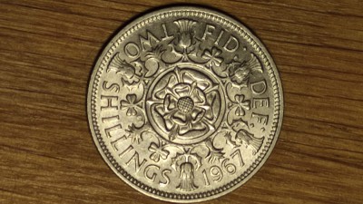 Anglia Marea Britanie - 2 shillings 1957 -Elisabeta II- AUNC - calitate wow ! foto