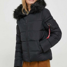 Alpha Industries geaca Hooded Puffer Wmn femei, culoarea negru, de iarna