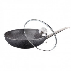 Tigaie wok cu capac Peterhof, diametru 34 cm, interior granit, maner inox, Negru foto