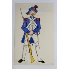 OFITER DIN PERIOADA REVOLUTIEI DE LA 1792 , FRANTA , GRAVURA COLORATA MANUAL, CARTE POSTALA ILUSTRATA , CLASICA