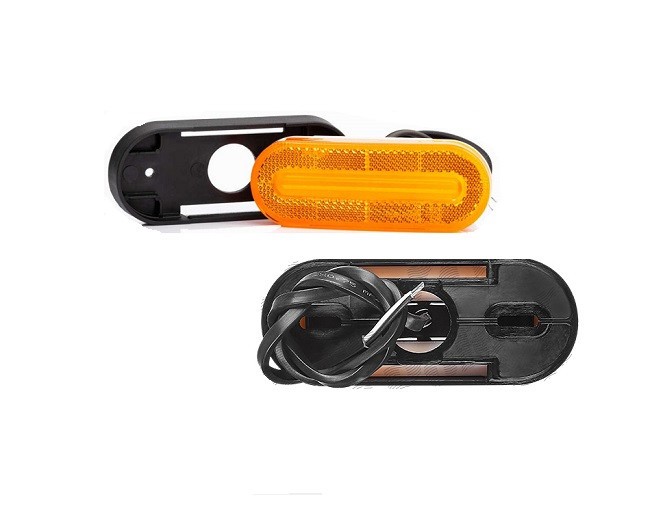 Lampa pozitie gabarit 12/24V; lungime cablu 0,5m; cu element reflectorizant; cu cablu; oval; fixare cu holsurub; LED; galben; Latime: 126 mm; Inaltim