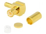 Conector MCX mufă tată unghi 90&deg; 50&Omega; lipire crimpat PTFE