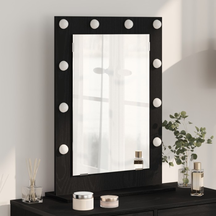 vidaXL Oglindă de toaletă cu oglindă Stejar Negru 70 x 50 x 18 cm 868334
