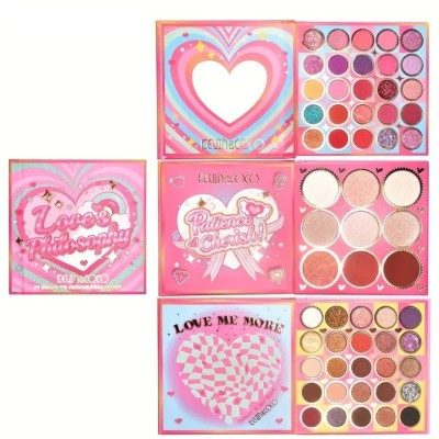 Paleta de farduri kevin&amp;amp;coco, 59 culori, stil carte, 3 straturi, pudra compacta, clasic, fara sulfati, 14 x 14 cm, 80 g, multicolor foto