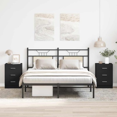 vidaXL Noptiere, 2 buc., negru, 38x35x56 cm, lemn prelucrat 800453 foto