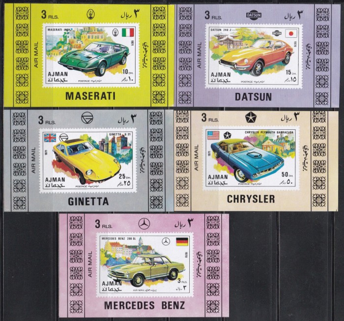 Ajman (Emiratele unite) 1971 - Mașini sport, 5 Colite NDT, MNH