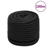 VidaXL Fr&acirc;nghie de barcă, negru complet, 16 mm, 100 m, polipropilenă