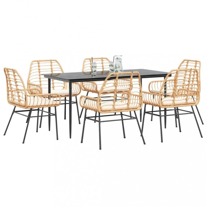 Gossi set de sufragerie de gradina de 7 piese sticla poliratan maro