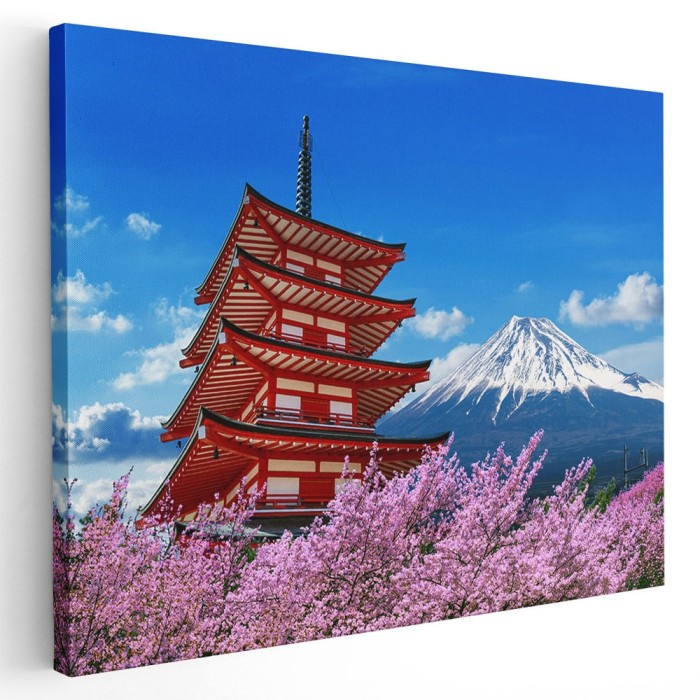 Tablou muntele Fuji si pagoda Chureito Japonia Tablou canvas pe panza CU RAMA 40x60 cm