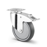 Roata pivotanta, pentru carucior, din cauciuc, cu frana, Tente 2477-PJP125-P50, cu placa, 125 mm, 100 kg