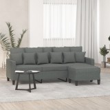 vidaXL Canapea cu 3 locuri și taburet, gri &icirc;nchis, 180 cm, textil