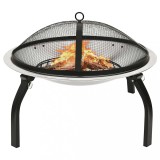 VidaXL Vatră de foc 2-&icirc;n-1 cu grătar/vătrai, 56x56x49 cm, oțel inoxidabil