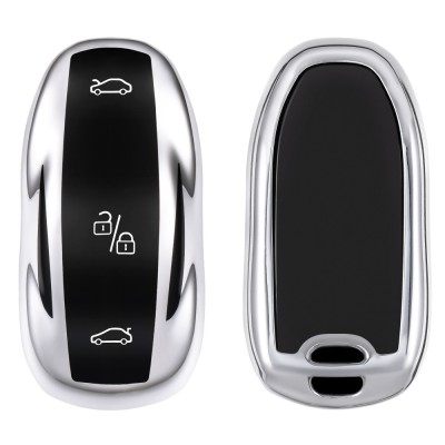 Husa Cheie Auto pentru Tesla - Model S, kwmobile, Silicon, Silver / Negru, 54594.94 foto