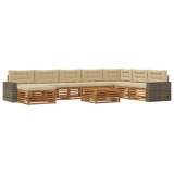 vidaXL Set de canapele de exterior cu pernă 9 pcs Natural și Bej 3383761
