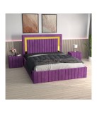 Pat Tapitat Ianis Mov + Saltea Lux Ortopedica + Noptiere Tapitate 180x200cm