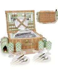 Cos picnic handmade din rachita, Willow Weave GC-01, 4 persoane, compartiment termoizolat, curea de umar si patura impermeabila inclusa, camping, par