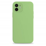 Husa din silicon compatibila cu iPhone 12 cu protectie la camera,silk touch, interior din catifea, Verde, Oem