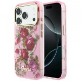 Husa MagSafe pentru Apple iPhone 18 Pro / 17 Pro, Guess, IML Glitter Blossom Roses, Roz