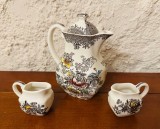 3 PIESE MICI- CAFETIERA SI 2 CANI DIN PORTELAN ENGLEZESC ENOCH WEDGWOOD- COLECTIA ORIENTAL PHEASANTS