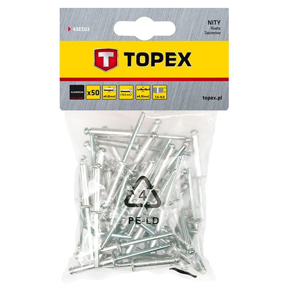 Set 50 buc. nituri de aluminiu 4,8 x 12,5 mm TOPEX 43E503 HardWork ToolsRange