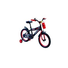 Bicicleta pentru copii, neagra, 16 , cu roti ajutatoare si sticla de apa rosie