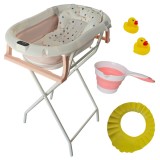 Cumpara ieftin Cadita pliabila roz cu suport metalic KidsCare, termometru, perna reductor, jucarii, protectie cap, cana pliabila for Your BabyKids