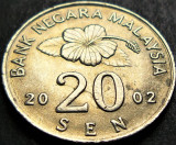 Moneda 20 SEN - MALAEZIA, anul 2002 * cod 1149