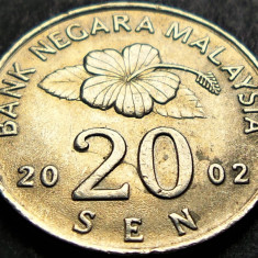 Moneda 20 SEN - MALAEZIA, anul 2002 * cod 1149