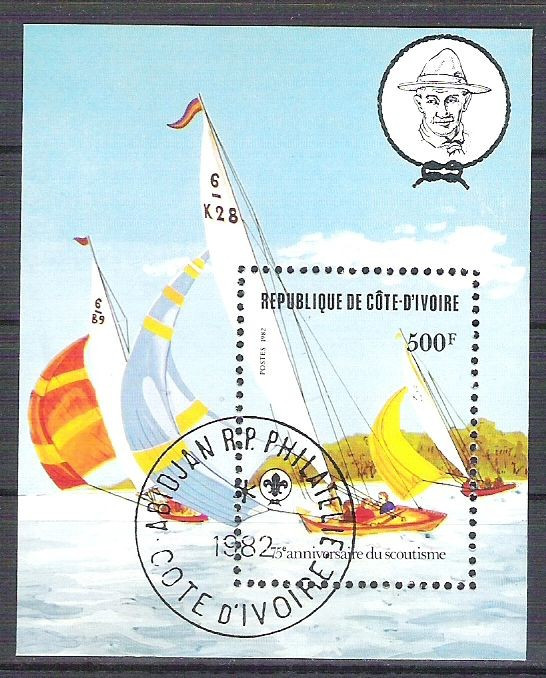 C&ocirc;te d&#039;Ivoire 1982 Scout, ships, perf. sheet, used O.014