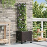 Cumpara ieftin Ghiveci de gradina cu irigatie si roti Maro 40 x 40 x 148 cm PP