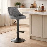 Scaun de bar Artool Kast rotativ catifea gri, picior metalic negru, reglabil pe inaltime