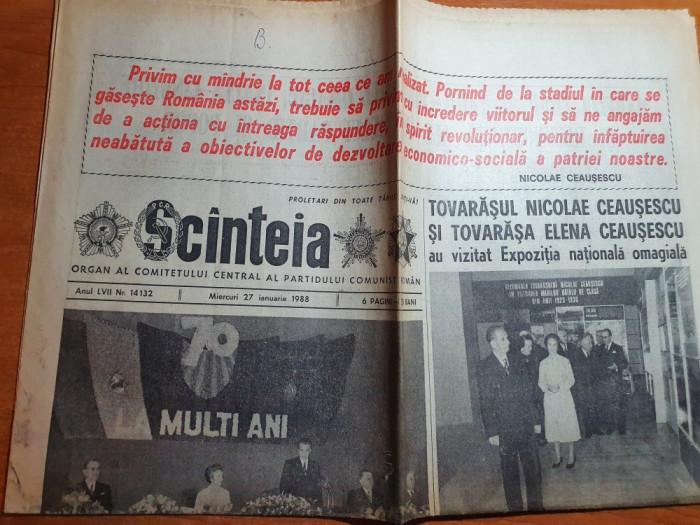 scanteia 27 ianuarie 1988-articole si foto de la ziua de nastere a lui ceausescu