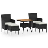Set mobilier gradina, 5 piese, negru, poliratan si lemn acacia