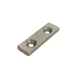 Magnet neodim 40x12x4 mm, 2 x gaura de 4.5 mm cu sanfren, dreptunghiular, argintiu, N35