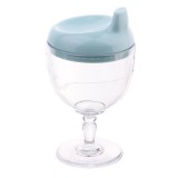 Pahar din plastic transparent cu picior, flippy, pentru copii, 14 x 7.7 cm, cu cioc antiscurgere, + 3 ani, fara maner, albastru