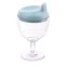 Pahar din plastic transparent cu picior, flippy, pentru copii, 14 x 7.7 cm, cu cioc antiscurgere, + 3 ani, fara maner, albastru
