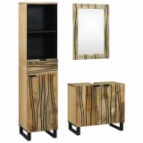 Cumpara ieftin Set de mobilier pentru baie cu sertar cu raft cu depozitare cu ușă cu oglindă 3 pcs Maro &Icirc;nalt